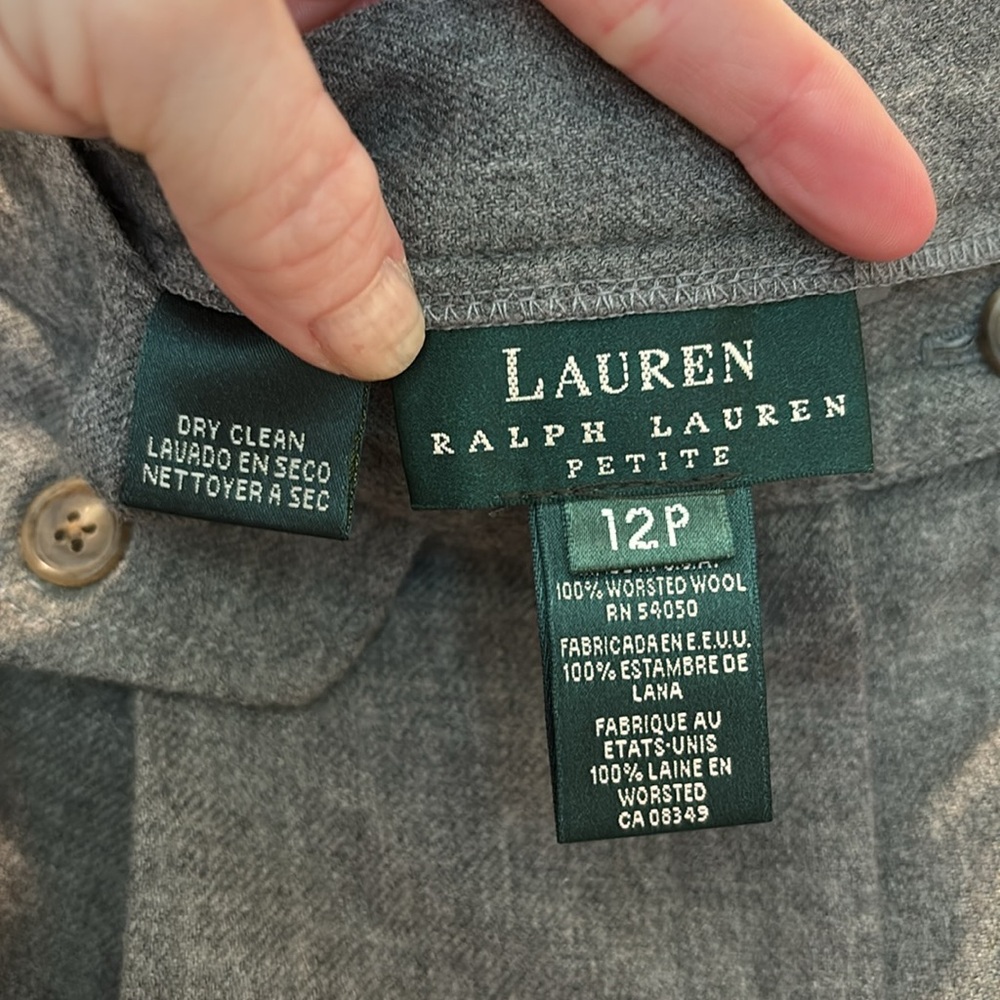 Vtg Lauren Ralph Lauren Women’s Trousers 100% Wool Grey Pleated Size 12 Petite - Picture 3 of 7